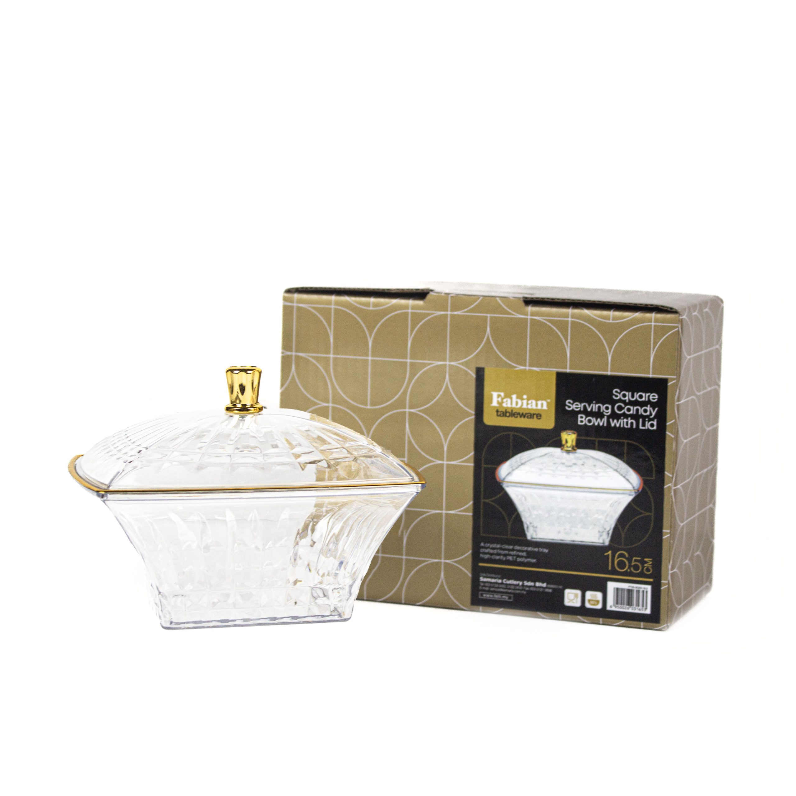 Fabian PET Square Serving Candy Bowl With Lid 16.5cm