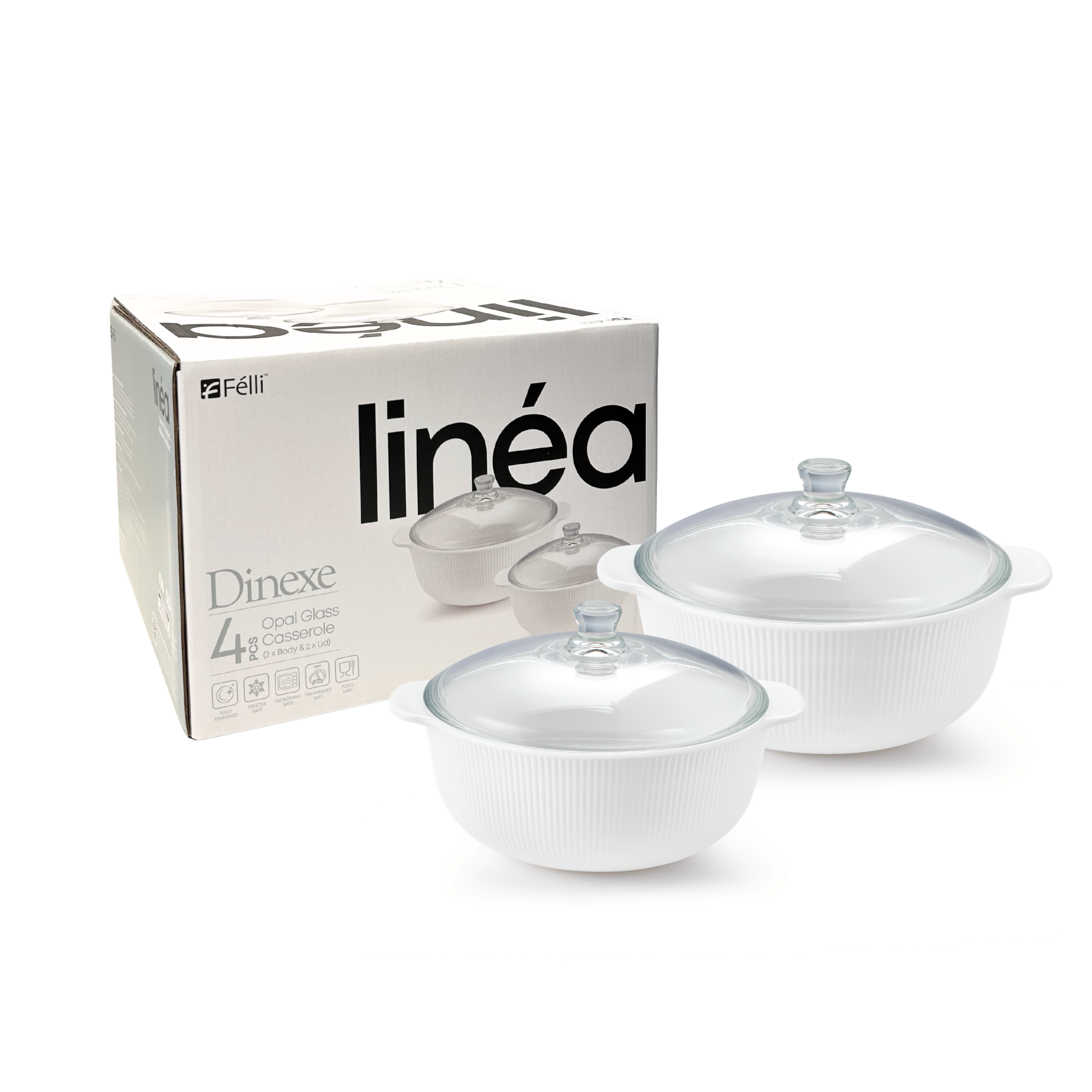 Dinexe Opal Glass White Casserole With Lid Set 4pcs - Linea