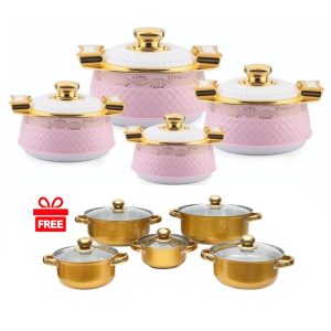 Fabian Thermal Insulated Casserole With Lid Set 4pcs - Glanza Gold Pink [FREE S/S Casserole With Lid (5 Pcs) - Gold]