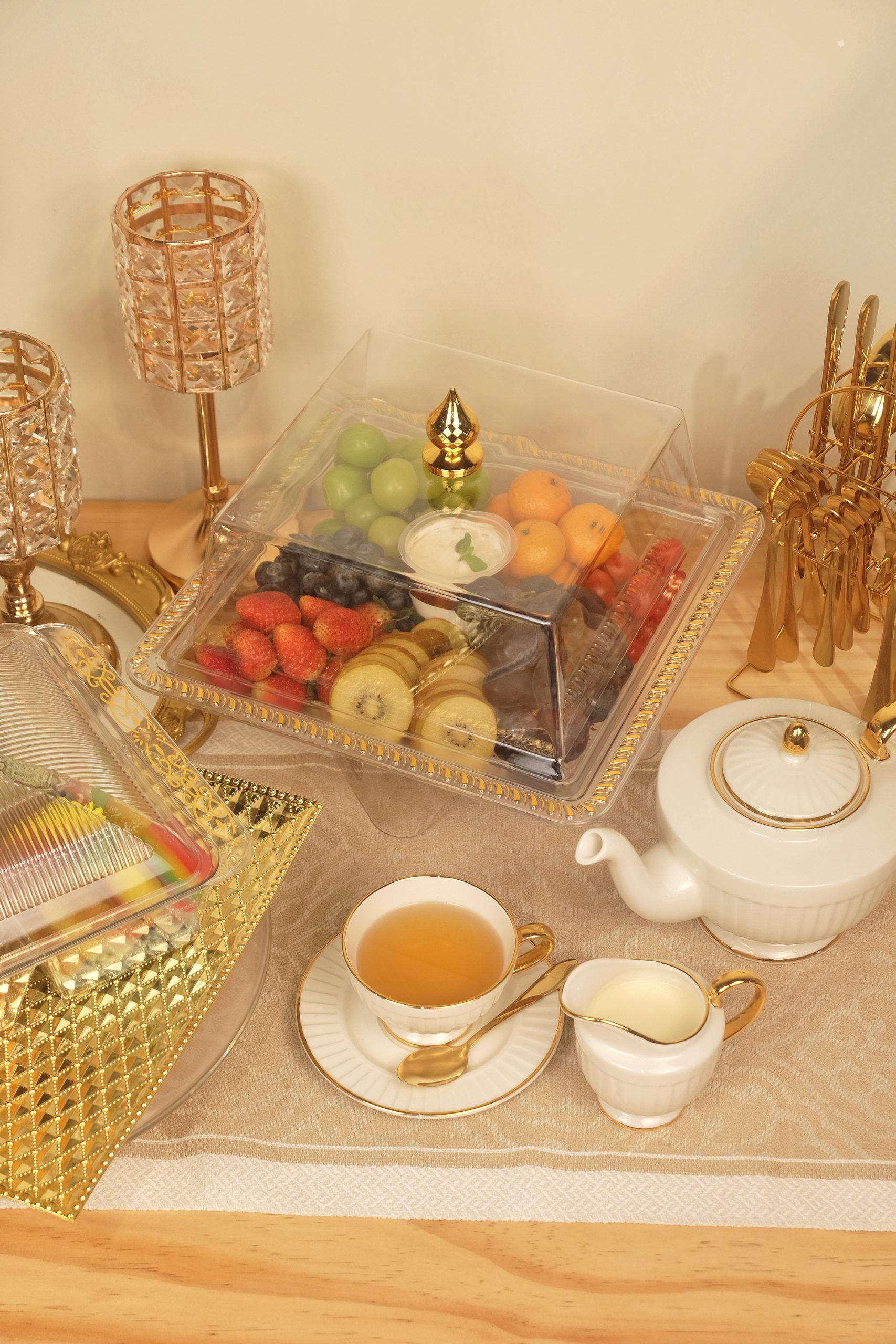 Fabian PET Square Serving Tray With Lid 4 Compartments 25cm