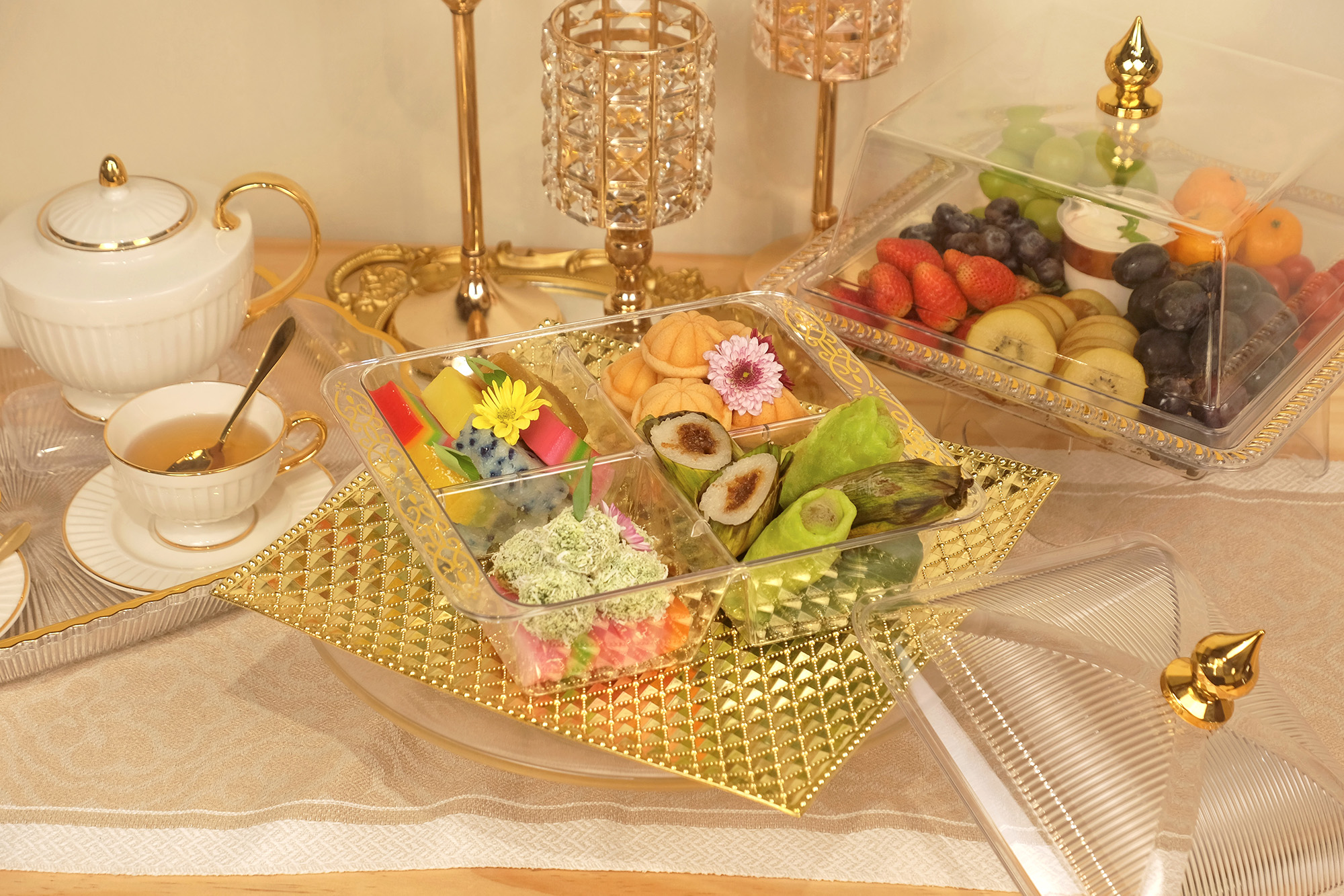 Fabian PET Square Serving Tray With Lid 4 Compartments 25cm