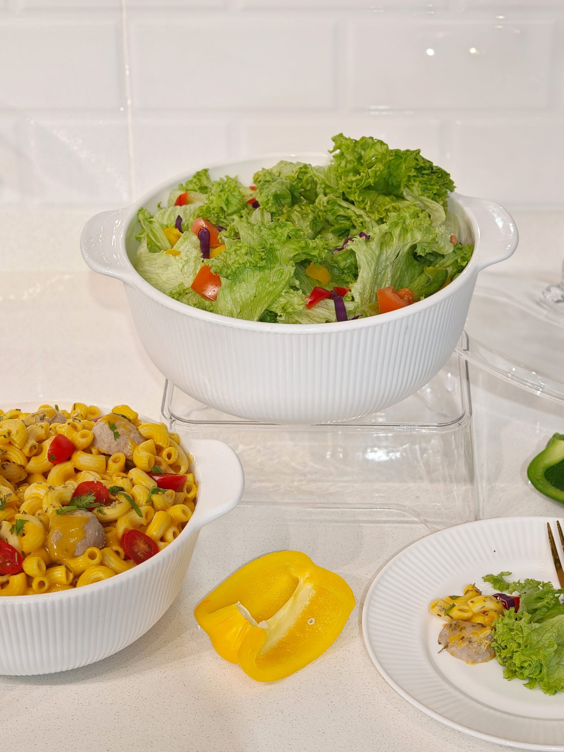 Dinexe Opal Glass White Casserole With Lid Set 4pcs - Linea