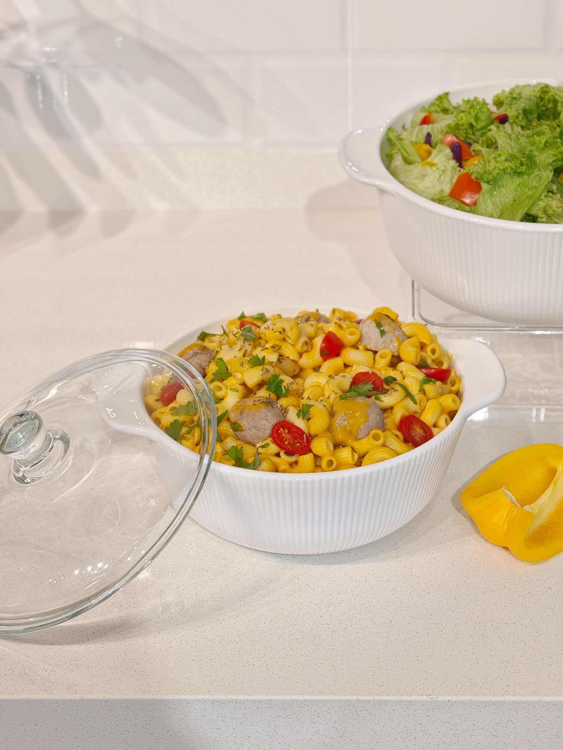 Dinexe Opal Glass White Casserole With Lid Set 4pcs - Linea