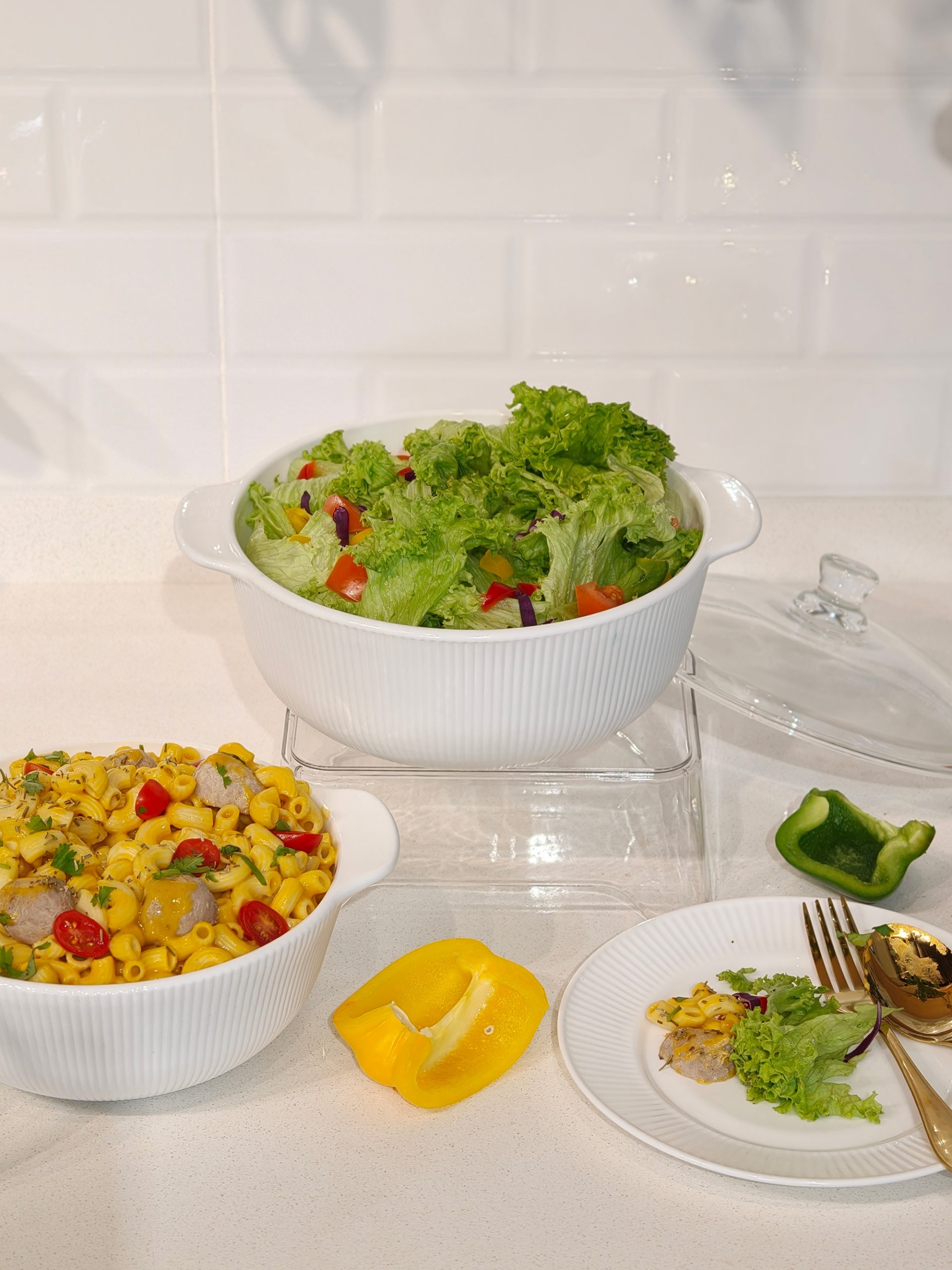 Dinexe Opal Glass White Casserole With Lid Set 4pcs - Linea