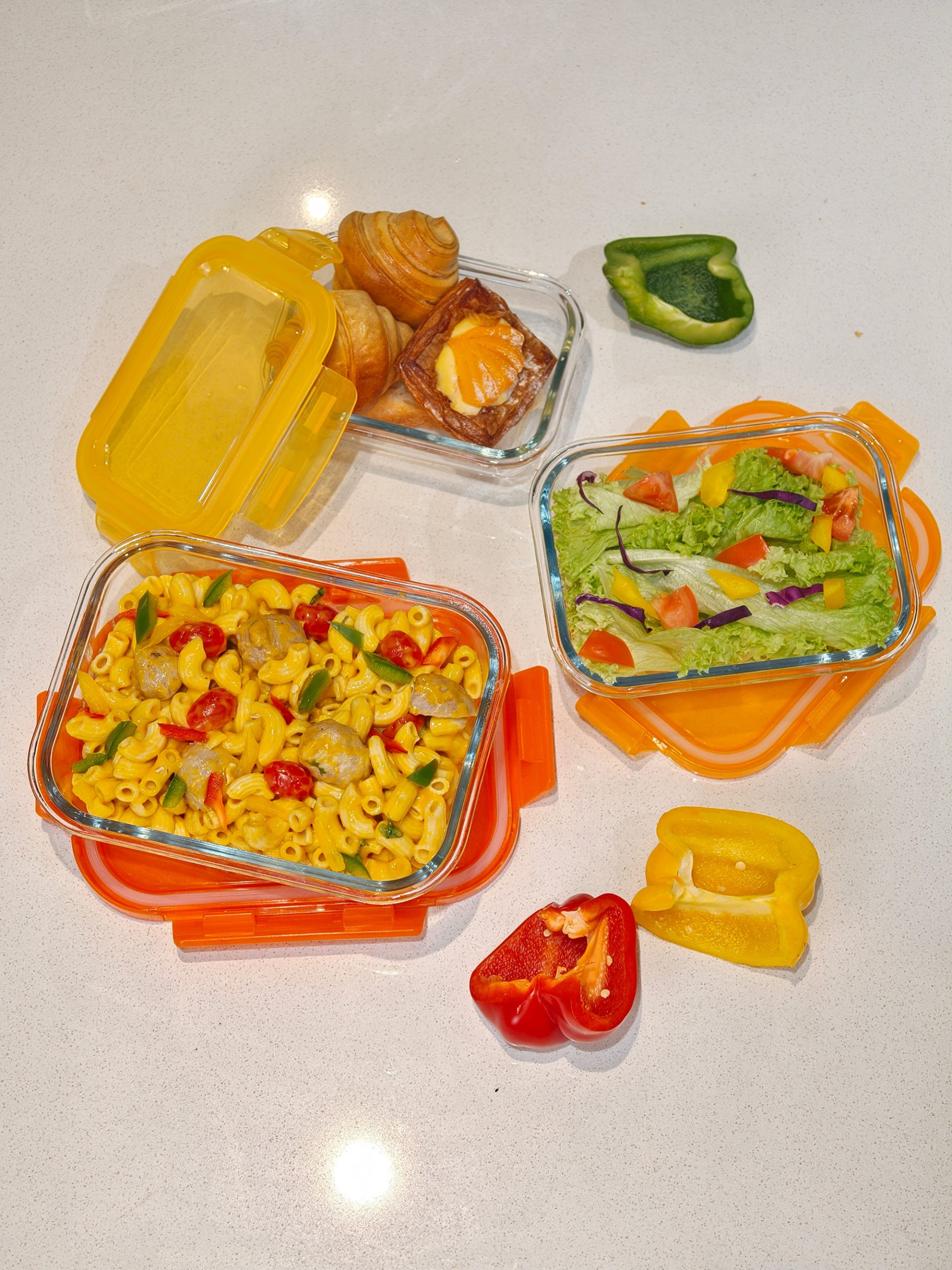 Ecolock Borosilicate Glass Food Storage Container Rectangle Set 3pcs - Apricot Orange