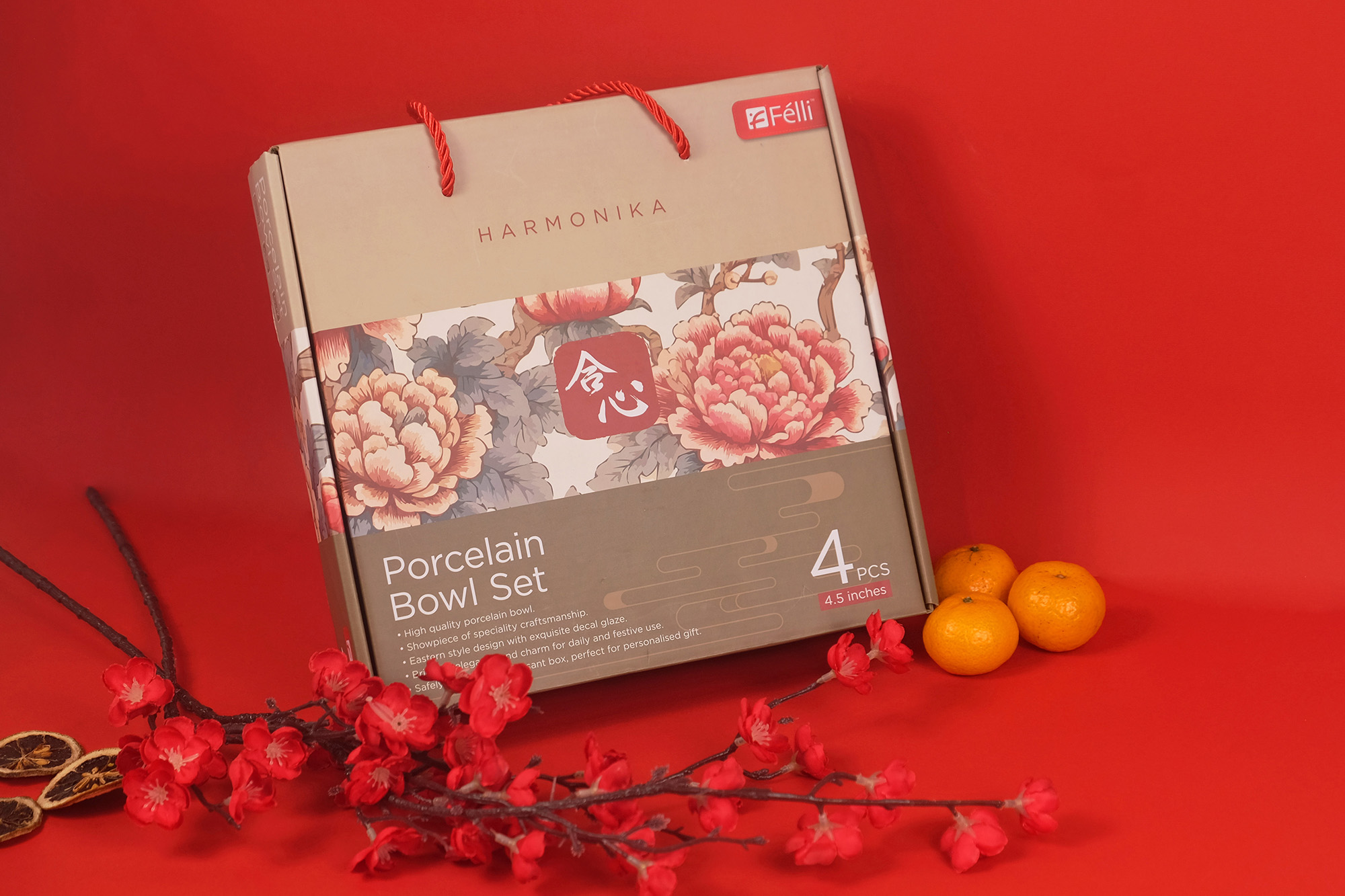 Harmonika Porcelain Rice Bowl 4.5" Set 4pcs - Oriental