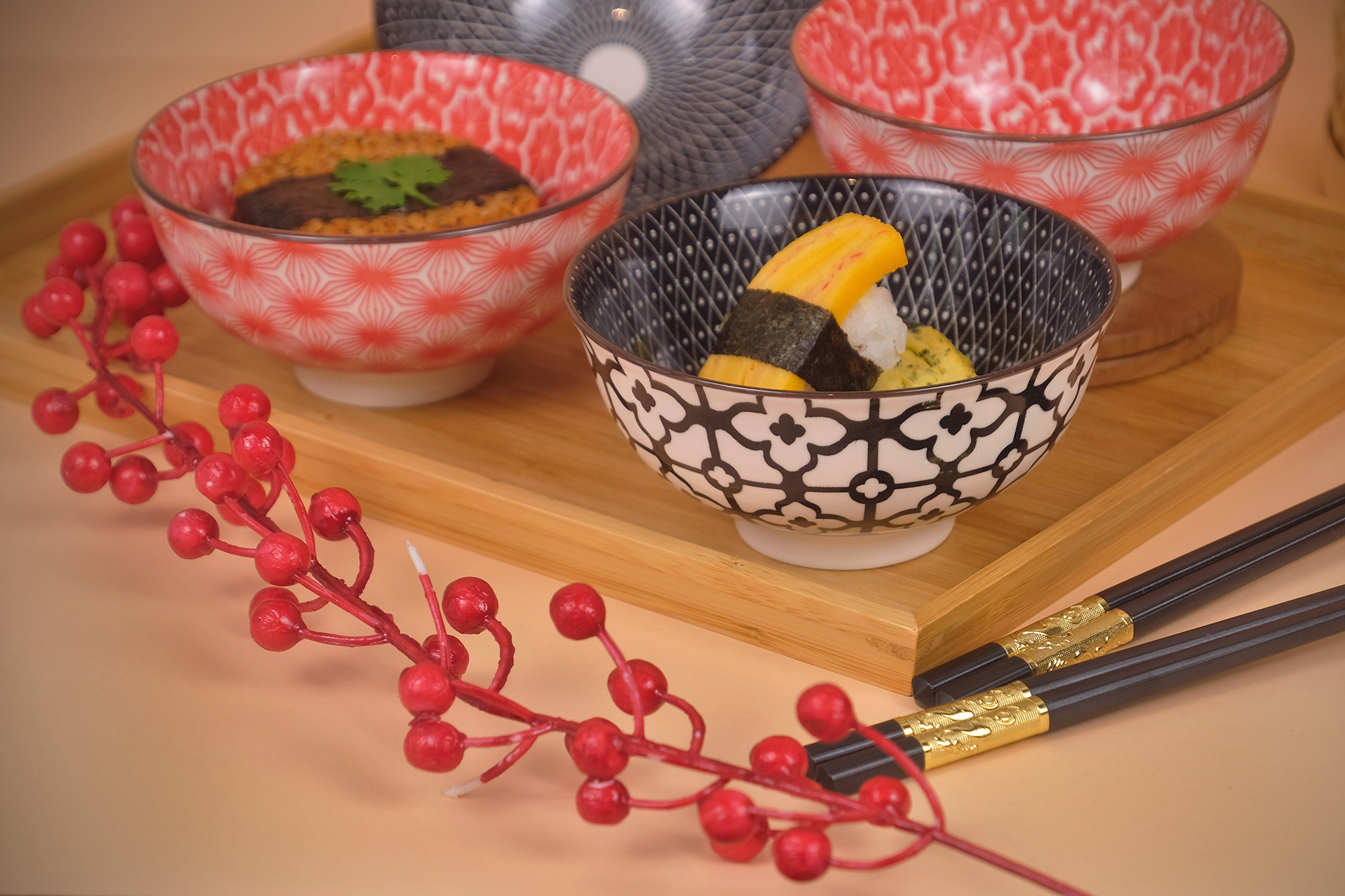 Harmonika Porcelain Rice Bowl 4.5" Set 4pcs - Oriental