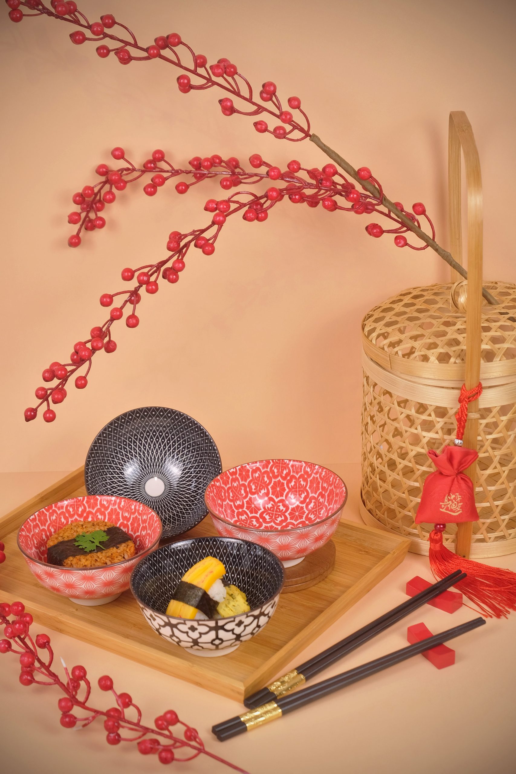 Harmonika Porcelain Rice Bowl 4.5" Set 4pcs - Oriental