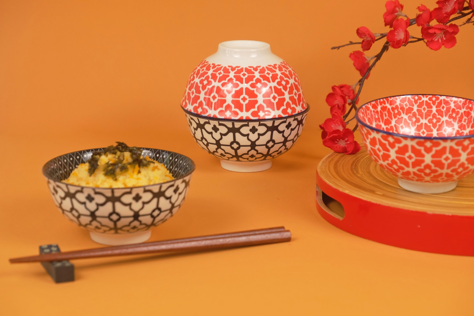 Harmonika Porcelain Rice Bowl 4.5" Set 4pcs - Oriental