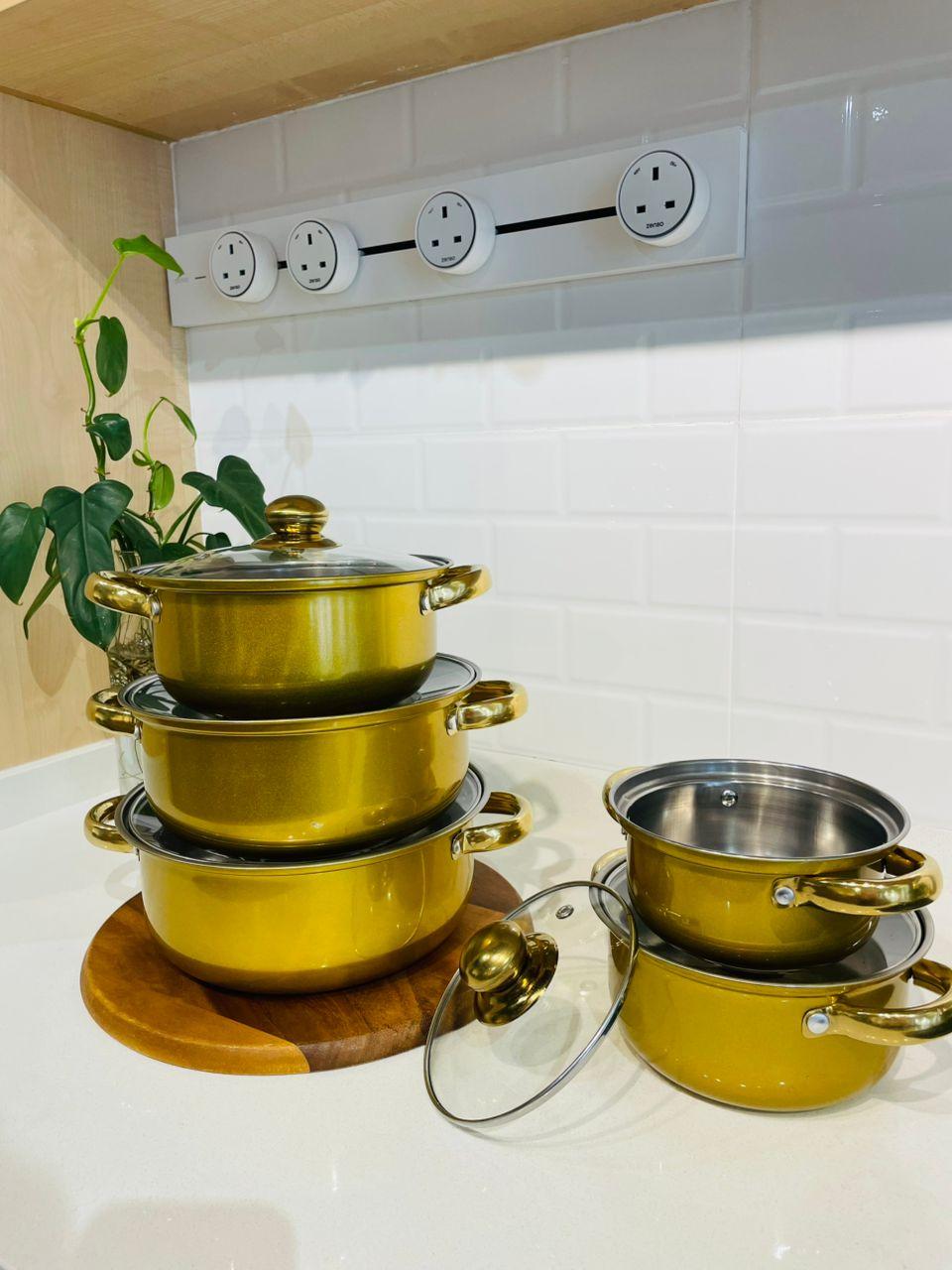 Fabian Stainless Steel Casserole With Lid Set 5pcs - Gold