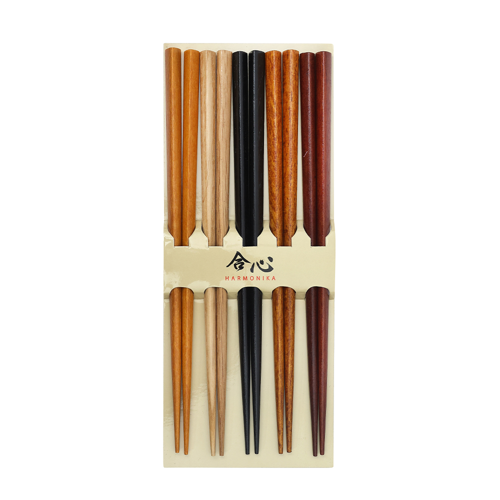 Harmonika Wooden Chopstick Set 5 Pairs - Assorted Colour