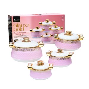 Fabian Thermal Insulated Casserole With Lid Set 4pcs - Glanza Gold Pink