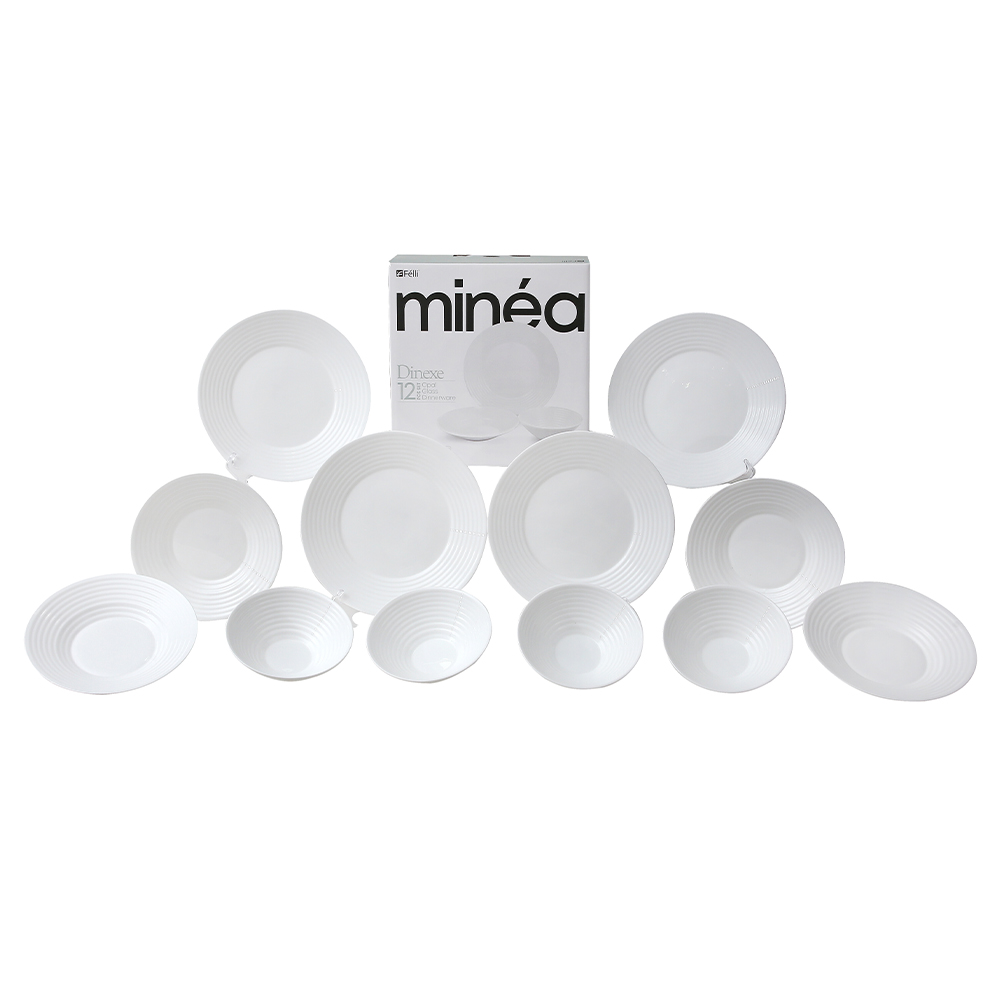 Dinexe Opal Glass White Dinnerware Set 12pcs Bundle Deal x 2 Sets - Minea [FREE S/S Cutlery 16 Pcs]