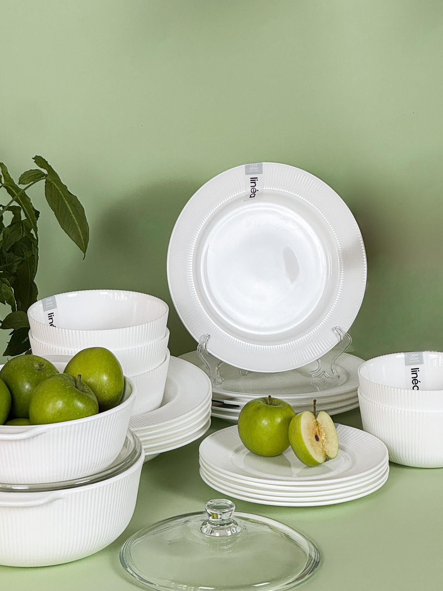 Dinexe Opal Glass White Dinnerware Set 26pcs - Linea [FREE S/S Cutlery 12pcs]