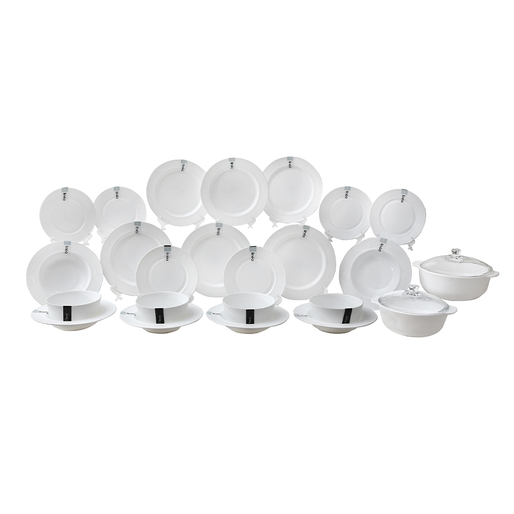 Dinexe Opal Glass White Dinnerware Set 26pcs - Linea [FREE S/S Cutlery 12pcs]