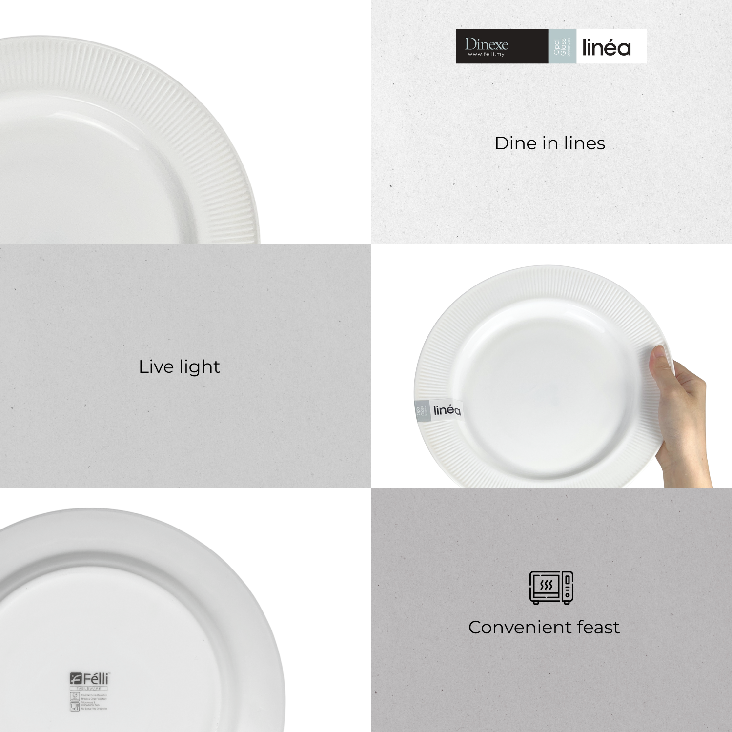 Dinexe Opal Glass White Dinnerware Set 26pcs - Linea [FREE S/S Cutlery 12pcs]