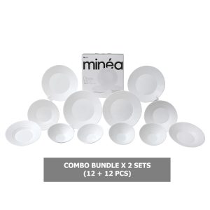 Dinexe Opal Glass White Dinnerware Set 12pcs Bundle Deal x 2 Sets - Minea [FREE S/S Cutlery 16 Pcs]