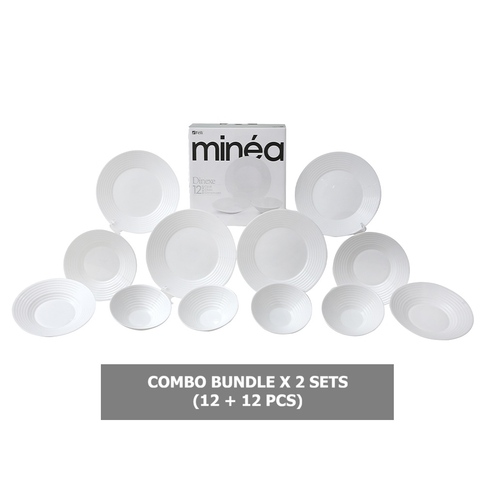 Dinexe Opal Glass White Dinnerware Set 12pcs Bundle Deal x 2 Sets - Minea [FREE S/S Cutlery 16 Pcs]