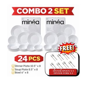 Dinexe Opal Glass White Dinnerware Set 12pcs Bundle Deal x 2 Sets - Minea [FREE S/S Cutlery 16 Pcs]
