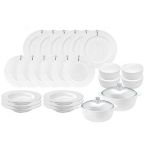 Dinexe Opal Glass White Dinnerware Set 26pcs - Linea [FREE S/S Cutlery 12pcs]