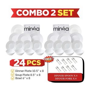 Dinexe Opal Glass White Dinnerware Set 12pcs Bundle Deal x 2 Sets - Minea [FREE S/S Cutlery 16 Pcs]