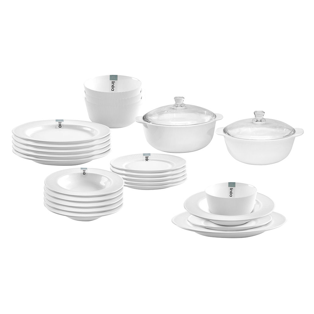 Dinexe Opal Glass White Dinnerware Set 26pcs - Linea [FREE S/S Cutlery 12pcs]