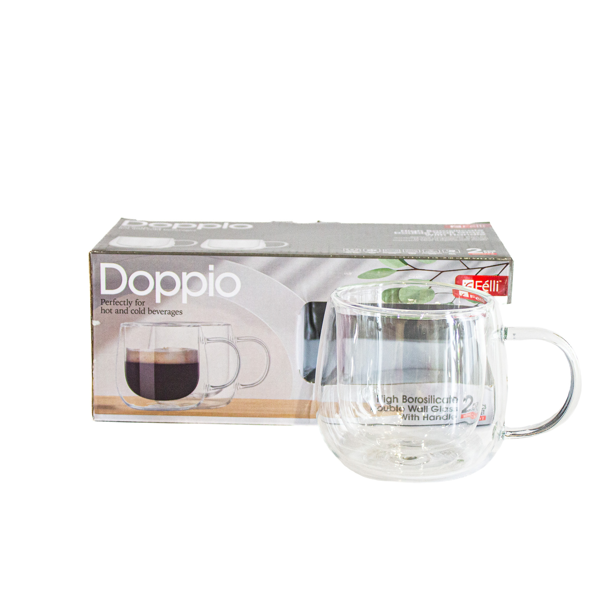 Doppio High Borosilicate Double Wall Glass With Handle 300ml Set 2pcs