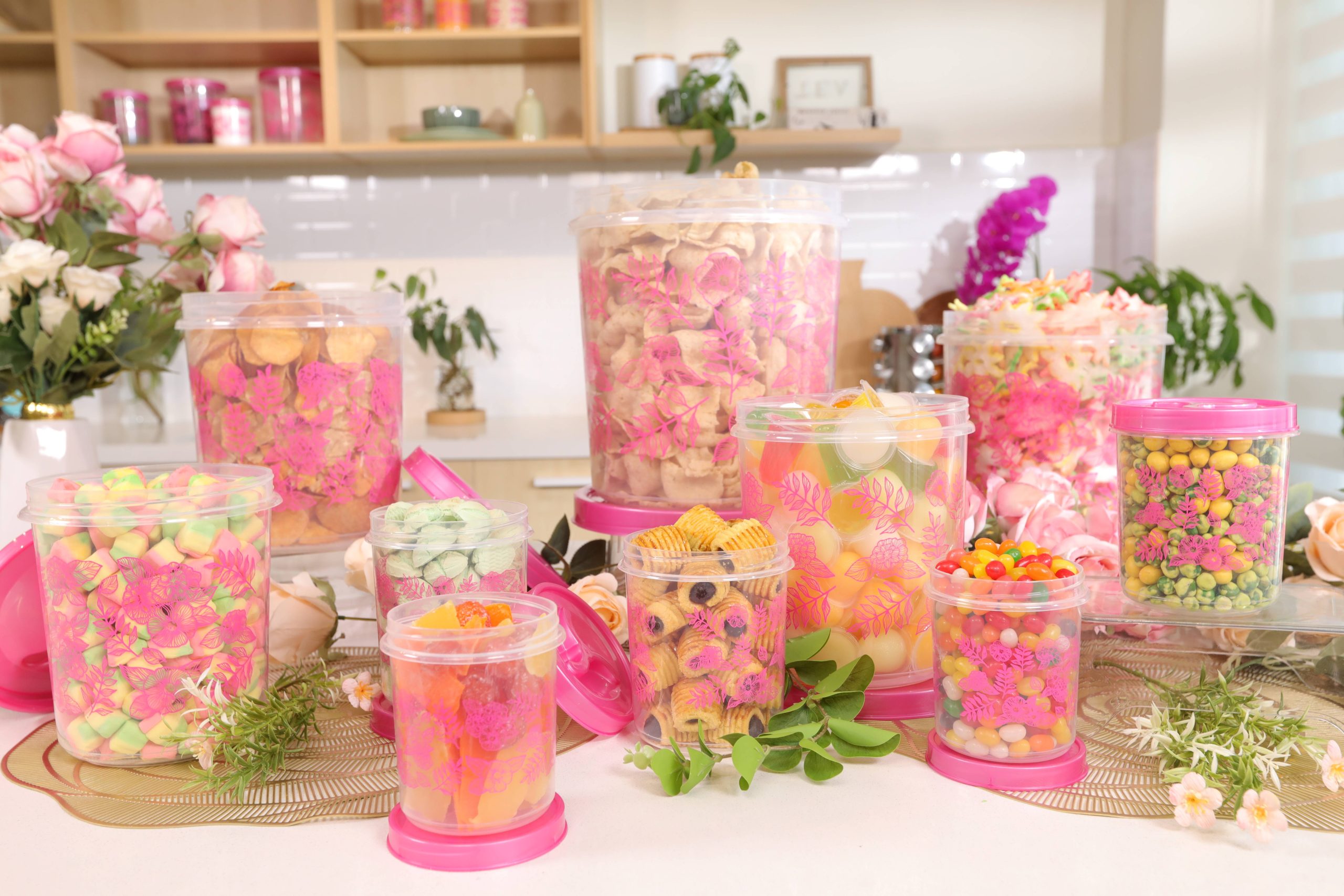 Jumbo Air Tight Canister Set 10pcs - Balang Raya Pink [FREE Canister 21 Pcs]