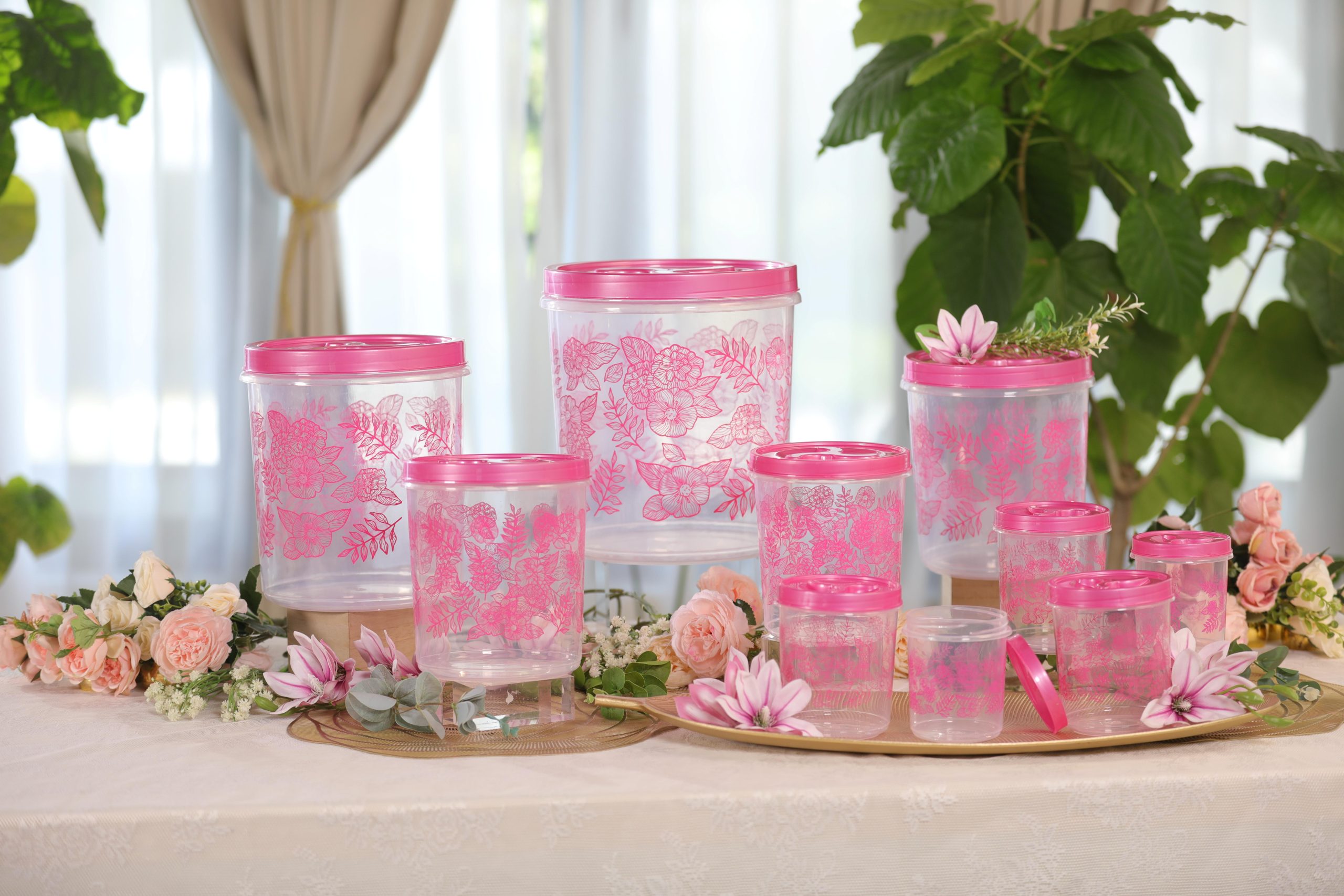 Jumbo Air Tight Canister Set 10pcs - Balang Raya Pink [FREE Canister 21 Pcs]