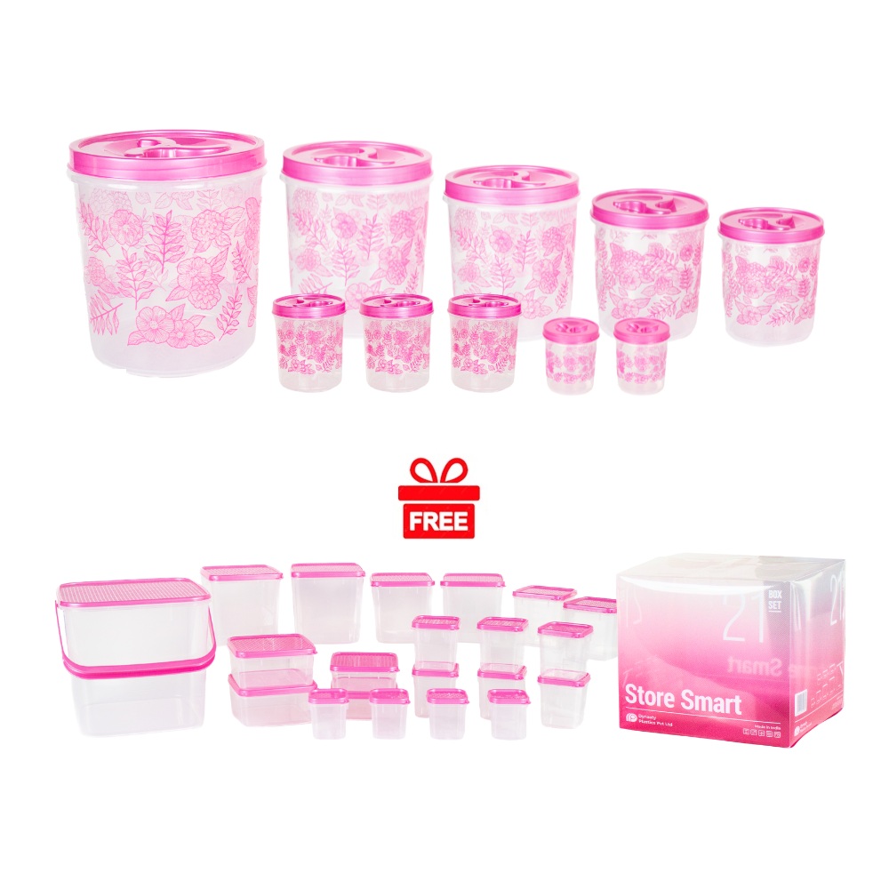 Jumbo Air Tight Canister Set 10pcs - Balang Raya Pink [FREE Canister 21 Pcs]