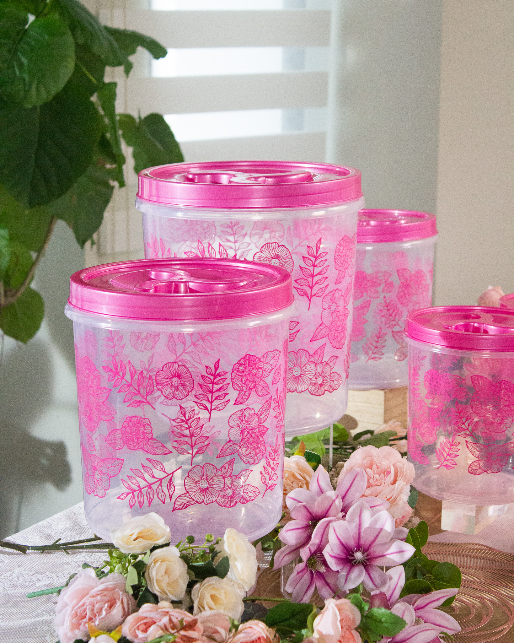 Jumbo Air Tight Canister Set 10pcs - Balang Raya Pink [FREE Canister 21 Pcs]