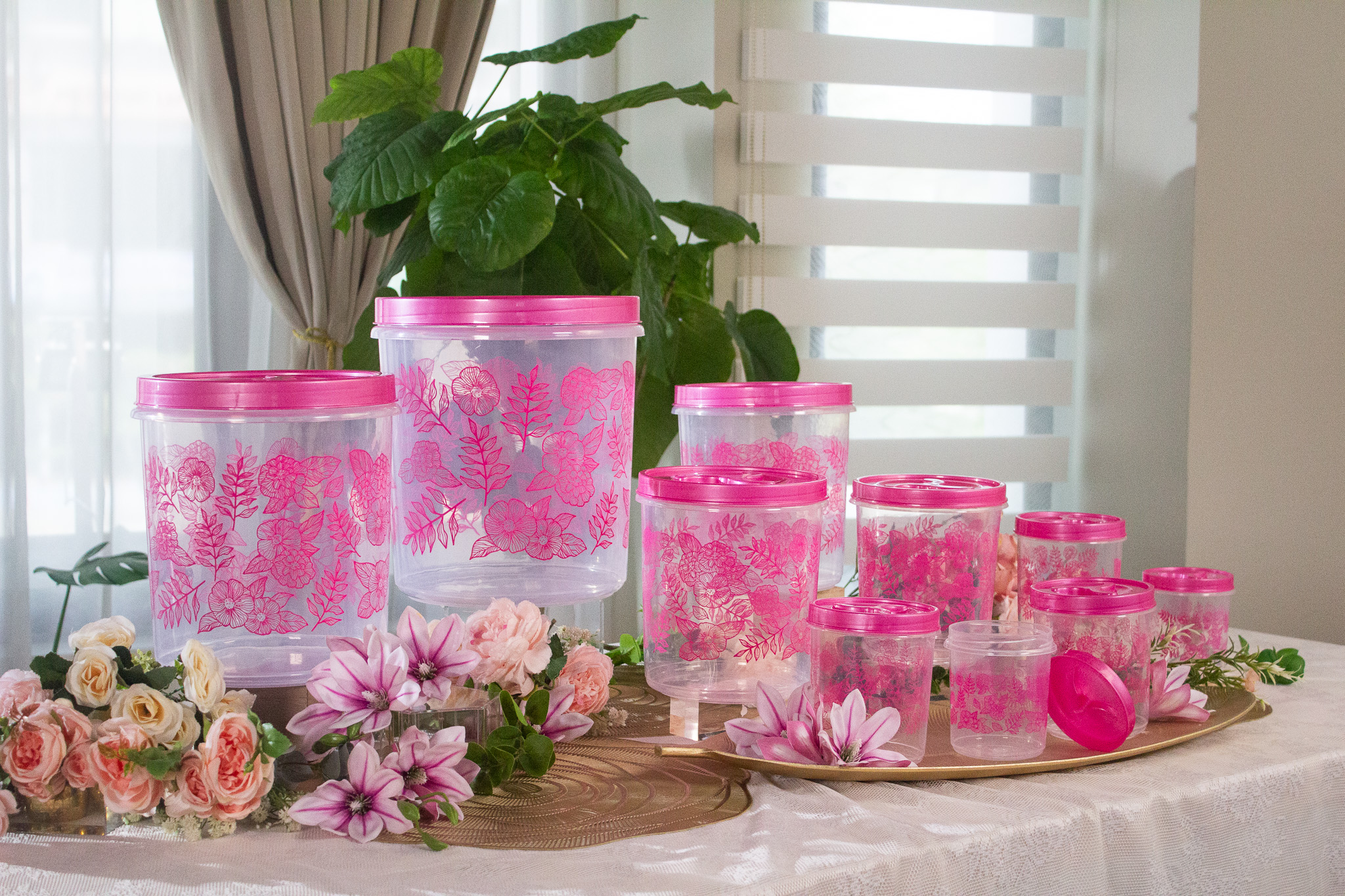 Jumbo Air Tight Canister Set 10pcs - Balang Raya Pink [FREE Canister 21 Pcs]