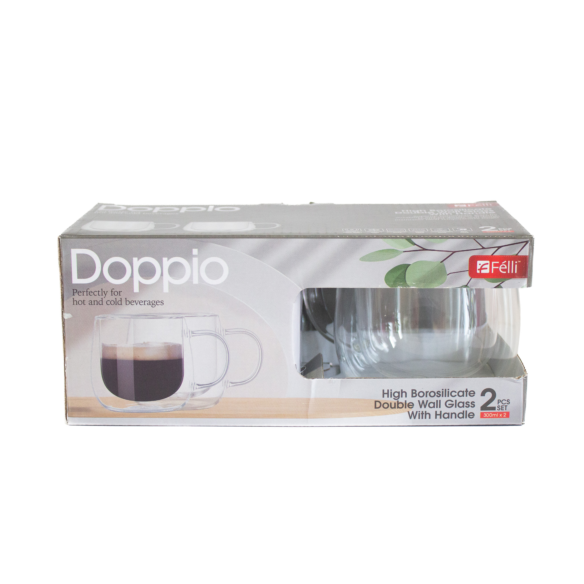 Doppio High Borosilicate Double Wall Glass With Handle 300ml Set 2pcs