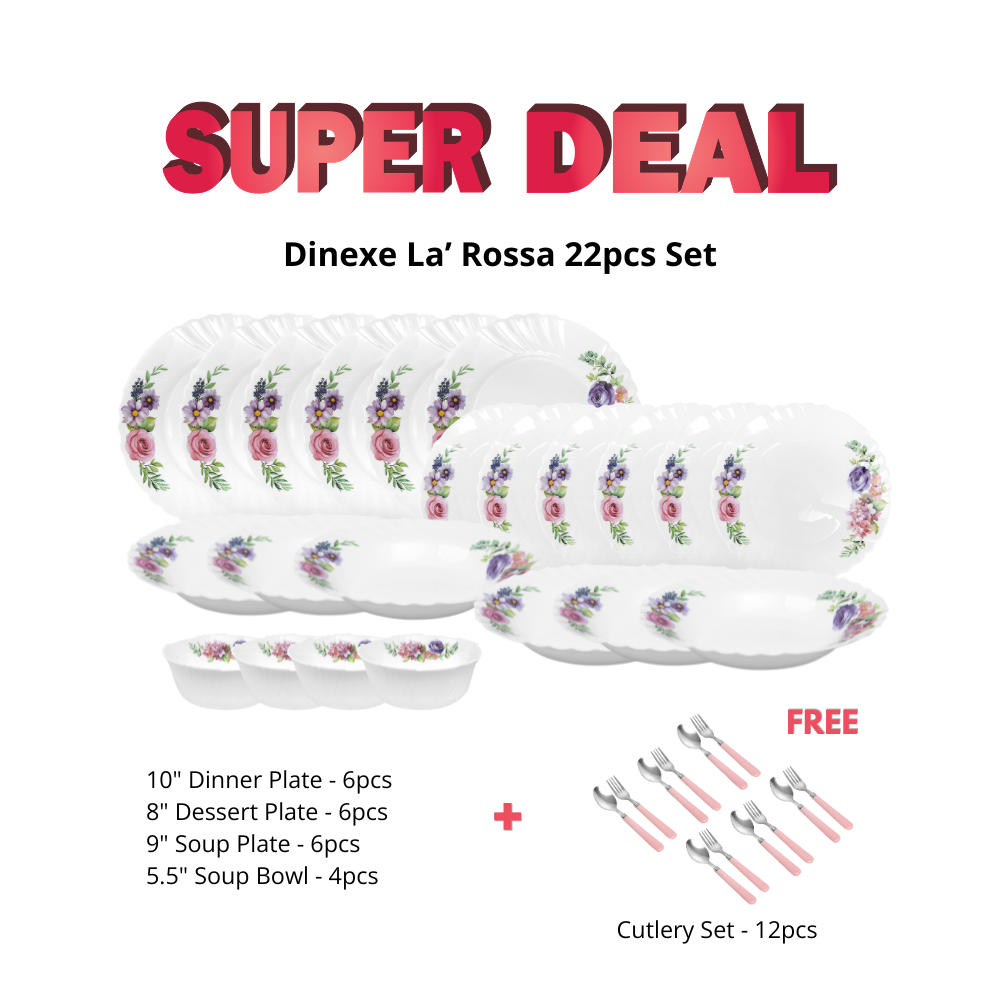 Dinexe Opal Glass Dinnerware Set 22pcs - La' Rossa