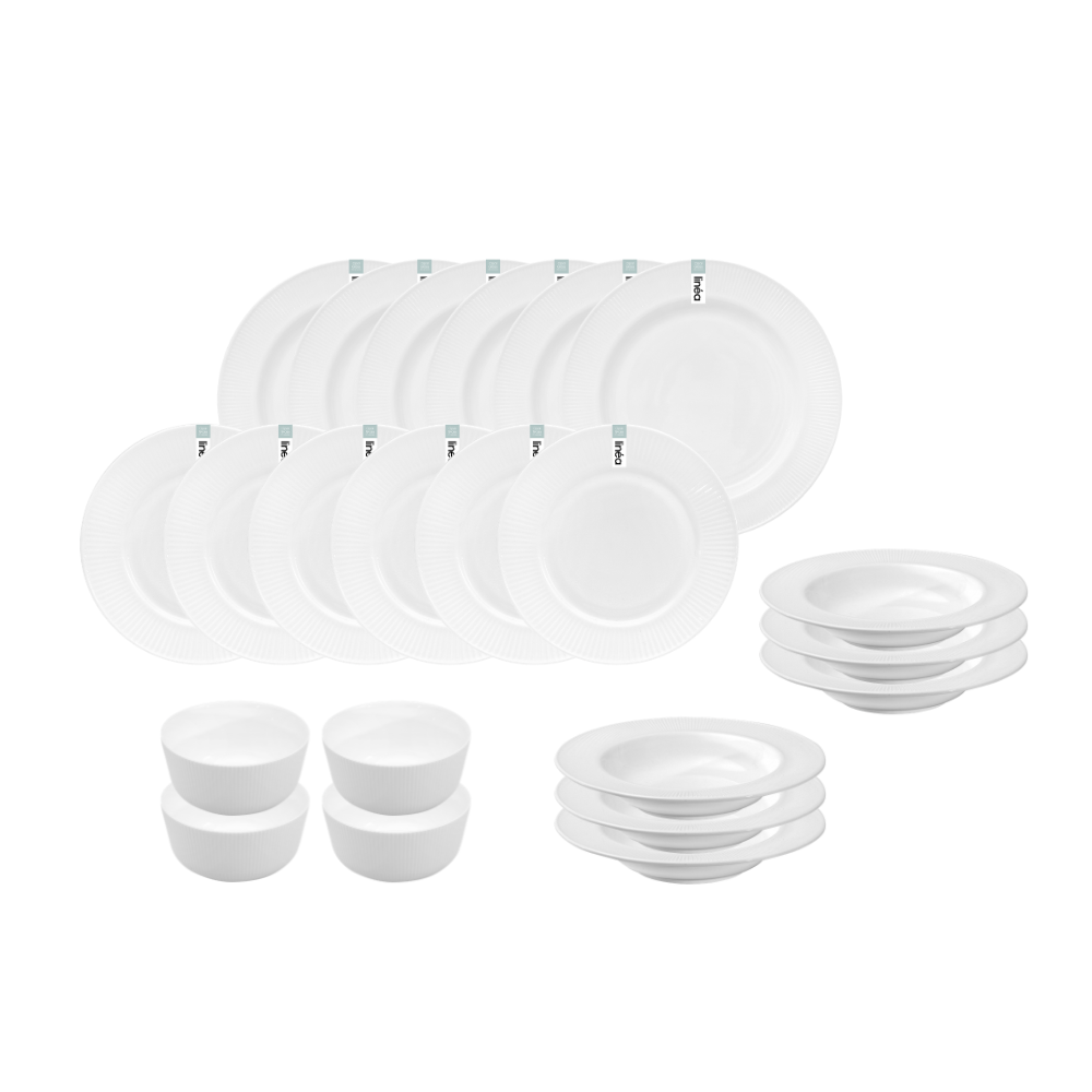 Dinexe Opal Glass White Dinnerware Set 22pcs - Linea [FREE S/S Cutlery 12pcs]