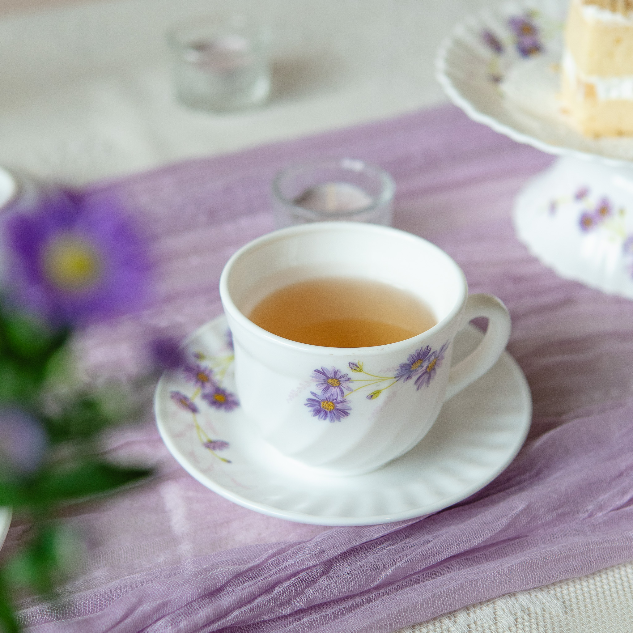 Dinexe Opal Glass Cup & Saucer Set 12pcs - Wavy Purple Daisy