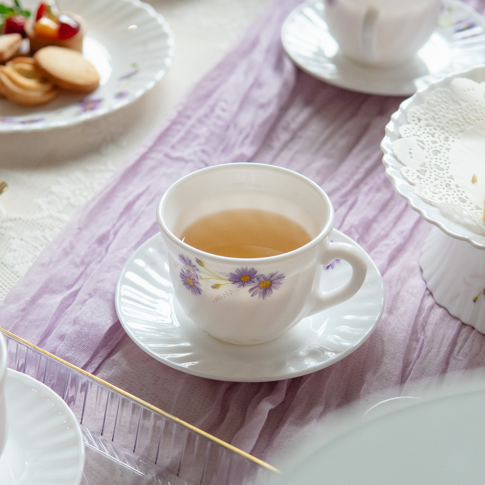 Dinexe Opal Glass Cup & Saucer Set 12pcs - Wavy Purple Daisy