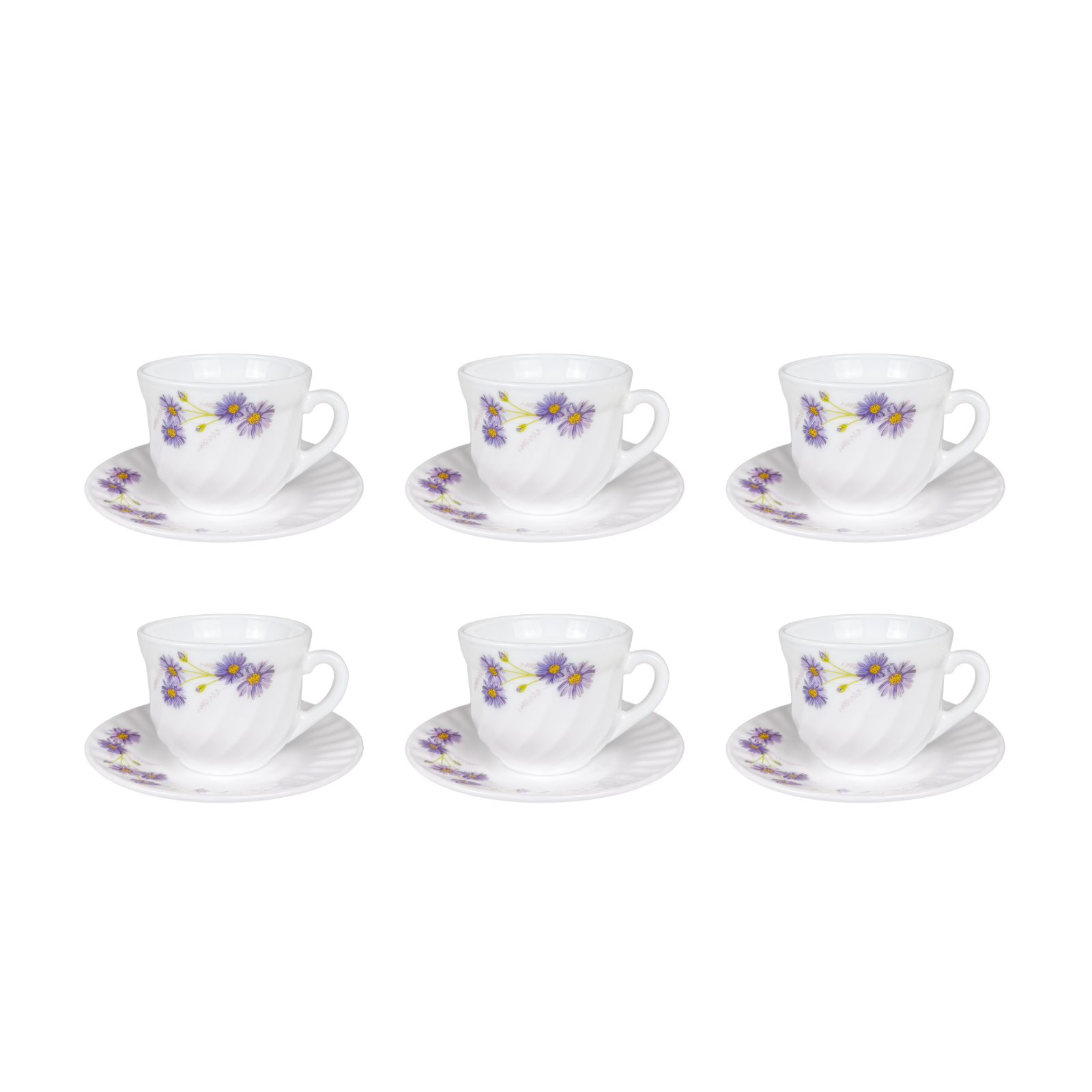 Dinexe Opal Glass Cup & Saucer Set 12pcs - Wavy Purple Daisy