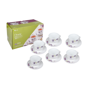 Dinexe Opal Glass Cup & Saucer Set 12pcs - Wavy Purple Daisy