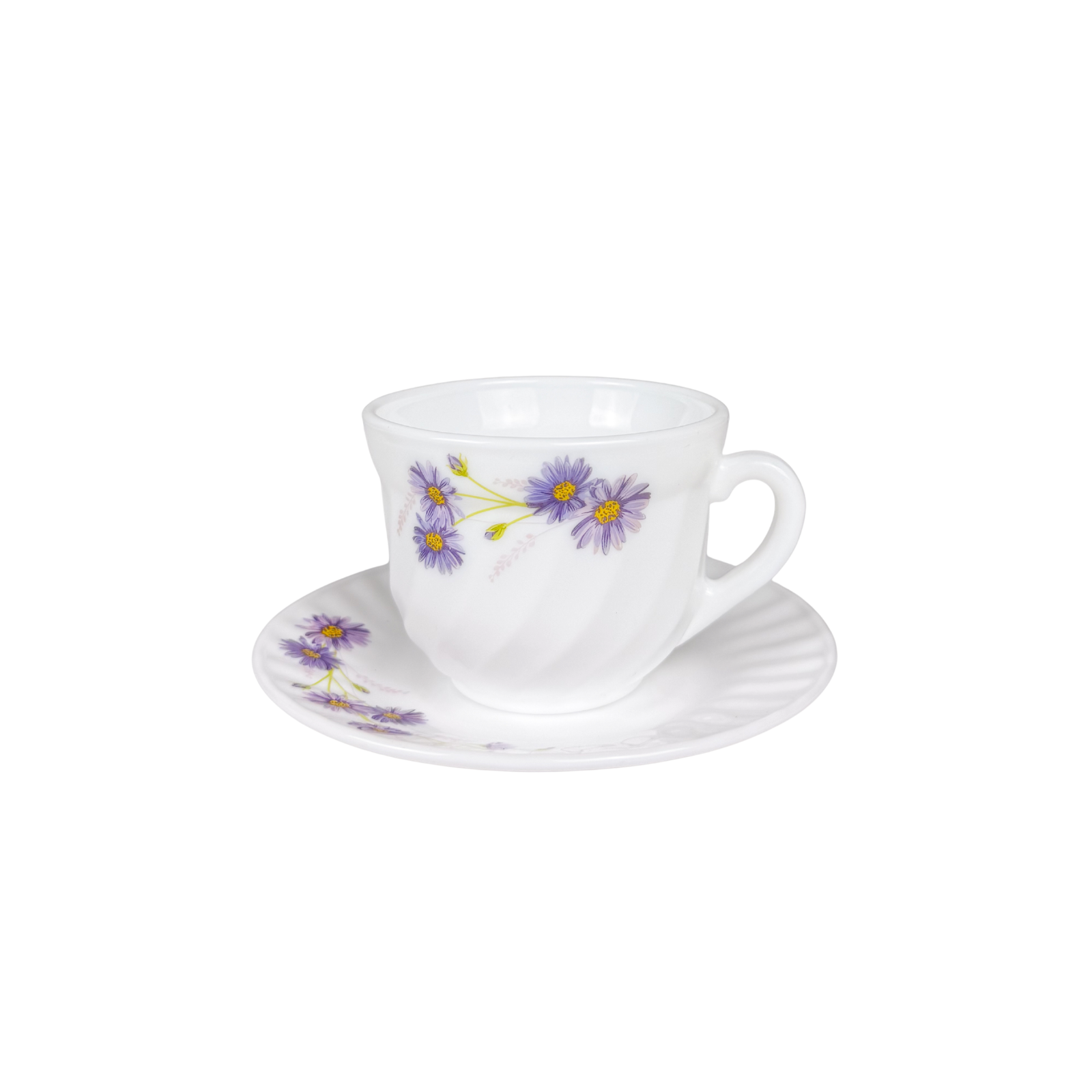 Dinexe Opal Glass Cup & Saucer Set 12pcs - Wavy Purple Daisy
