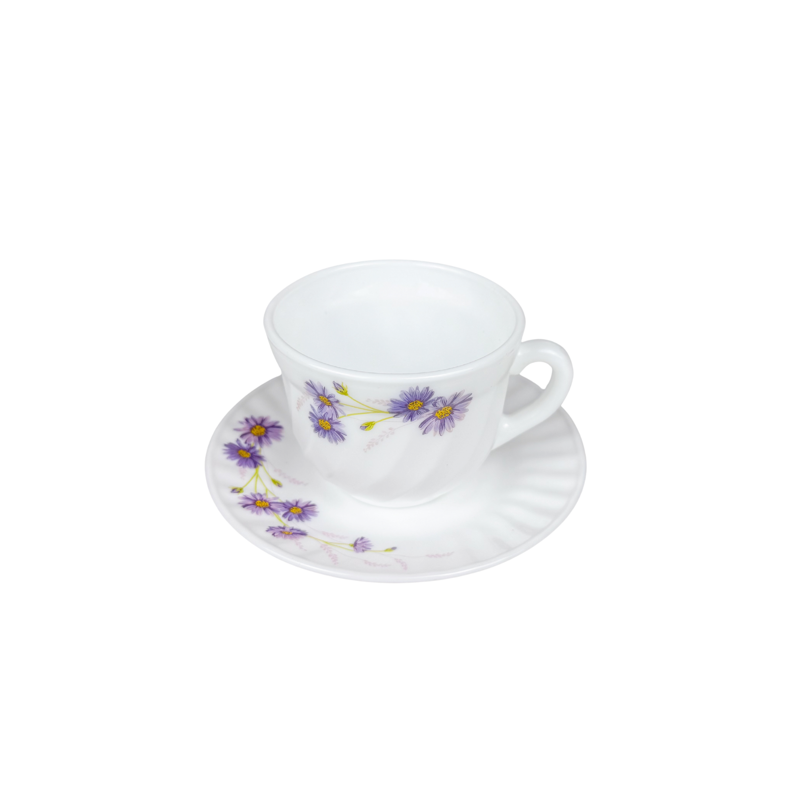 Dinexe Opal Glass Cup & Saucer Set 12pcs - Wavy Purple Daisy