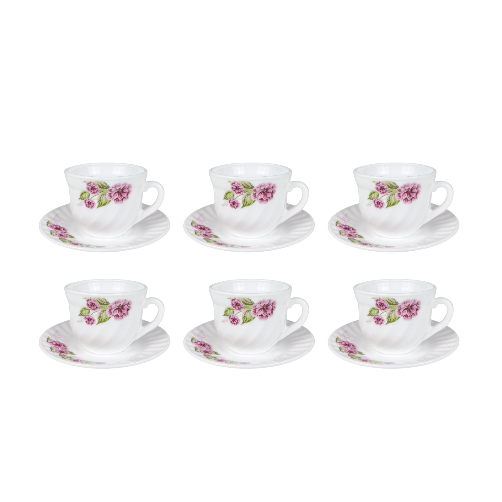 Dinexe Opal Glass Cup & Saucer Set 12pcs - Wavy Camellia Bloom