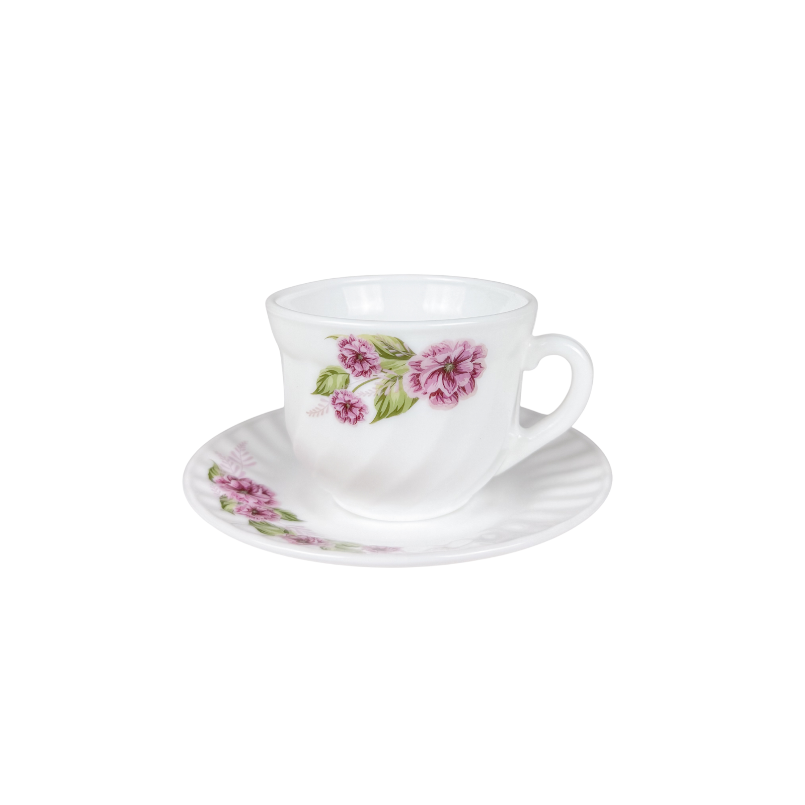 Dinexe Opal Glass Cup & Saucer Set 12pcs - Wavy Camellia Bloom