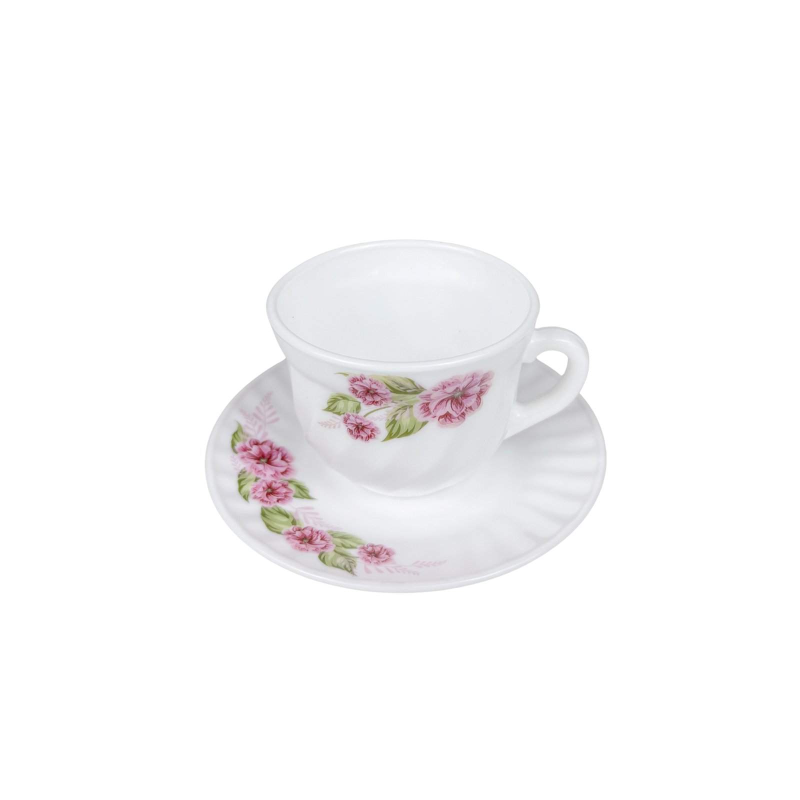 Dinexe Opal Glass Cup & Saucer Set 12pcs - Wavy Camellia Bloom