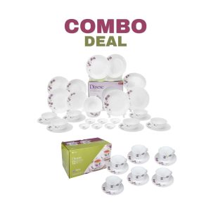 Dinexe Opal Glass Dinnerware Set 24pcs + Cup & Saucer Set 12pcs - Wavy Purple Daisy
