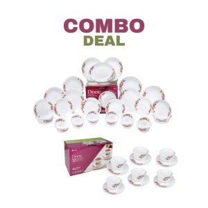 Dinexe Opal Glass Dinnerware Set 24pcs + Cup & Saucer Set 12pcs - Wavy Camellia Bloom