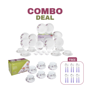 Dinexe Opal Glass Dinnerware Set 24pcs + Cup & Saucer Set 12pcs - Wavy Purple Daisy