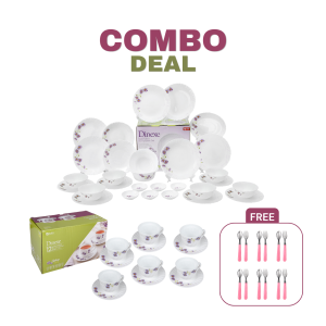 Dinexe Opal Glass Dinnerware Set 24pcs + Cup & Saucer Set 12pcs - Wavy Purple Daisy