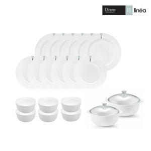 Dinexe Opal Glass White Dinnerware Set 22pcs - Linea [FREE S/S Cutlery 12pcs]
