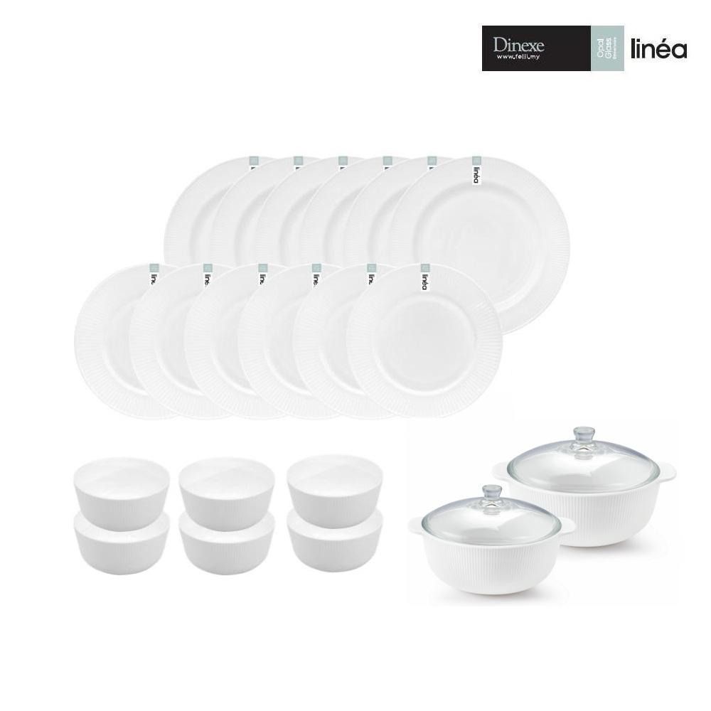 Dinexe Opal Glass White Dinnerware Set 22pcs - Linea [FREE S/S Cutlery 12pcs]